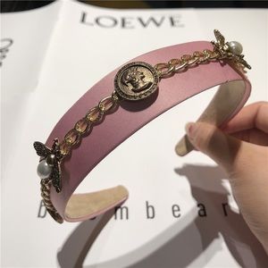 Pink silky headband with Metal bee and coin